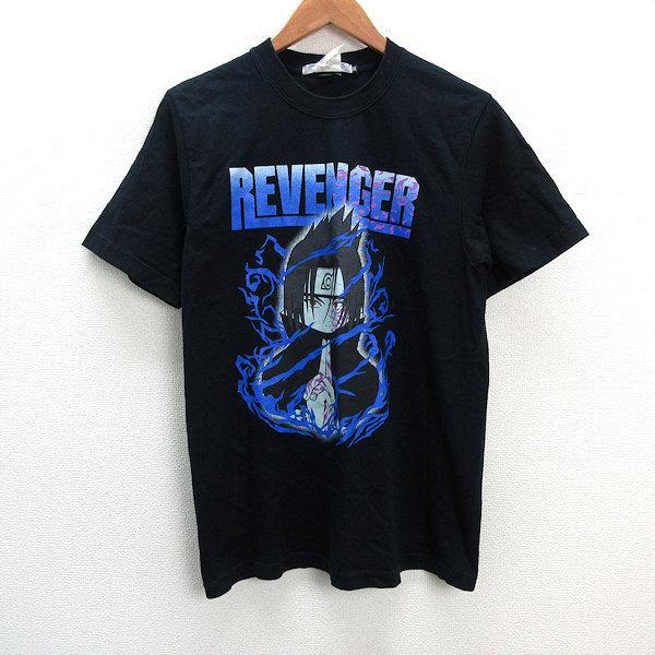 a□ナルト/NARUTO 公式グッズ イラストプリント サスケ Tシャツ【M】紺 