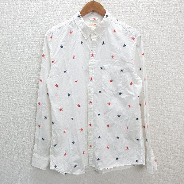 y□ビームス/BEAMS 星柄ボタンダウン長袖シャツ□白【メンズXL】MENS 