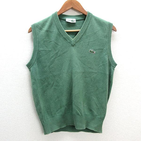k□ラコステ/LACOSTE Vネックニットベスト【3】緑/MENS□100【中古 