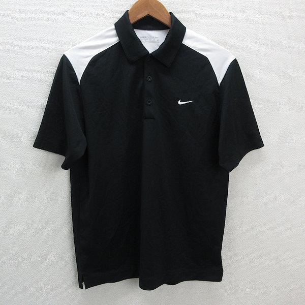 NIKE GOLF ポロシャツ M ブラック 刺繍ロゴ 半袖 古着 s□ナイキ/NIKE GOLF スウォッシュロゴ刺繍 ゴルフウェア/ポロシャツ