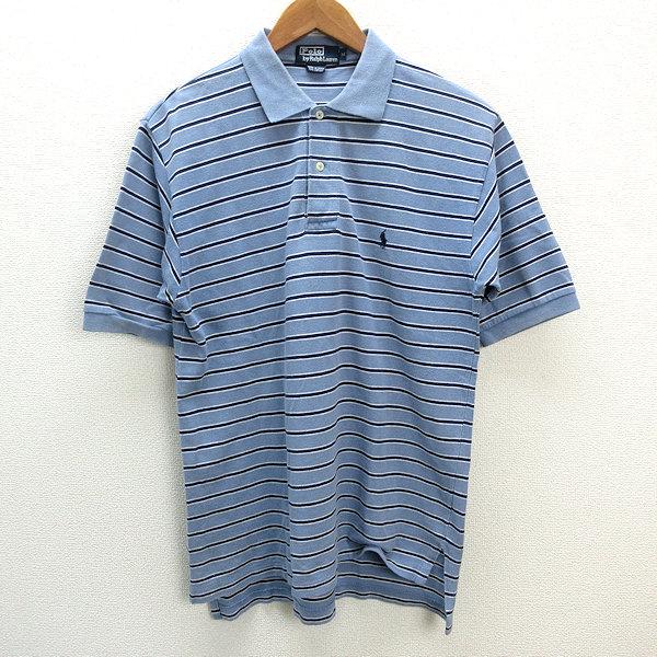 aラルフローレン/POLO RALPH LAUREN ボーダー柄 ロゴ刺繍 鹿の子 半袖ポロシャツ【M】水色/MENS/79【中古】 :22-09-02-a12:マニライズ ユーズドストア 通販 ラルフローレン!ポロシャツ!半袖 ロゴ刺繍 ボーダーブラックレディースL 20