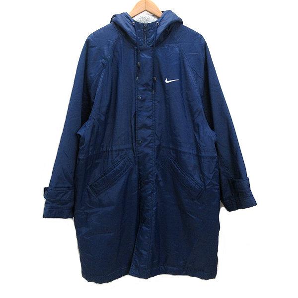 90s NIKE ベンチコート ロング 黒 グレー スオッシュ L 裏ボア 古着 90s NIKE ベンチコート ロング 黒 グレー スオッシュ L 裏ボア 古着