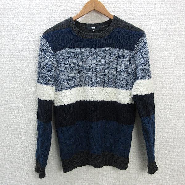 z□ビームスハート/BEAMS HEART マルチボーダーニットセーター【S】青  