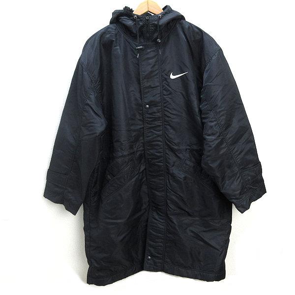 k□90s□ナイキ/NIKE ビッグロゴ ベンチコート【L】黒/MENS□90【中古