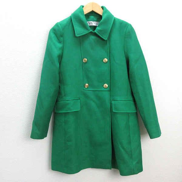 s□ザラ/ZARA ダブルボタン JKT/金ボタン コート【USA S】緑 s□ザラ/ZARA ダブルボタン JKT/金ボタン コート【USA S】緑