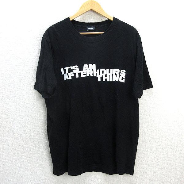y□BIGシルエット□ディーゼル/DIESEL プリントTシャツ□黒【メンズXL
