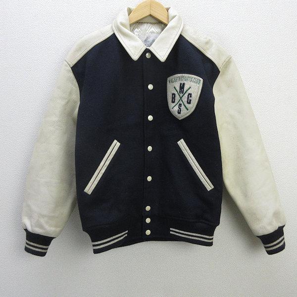 y□90'S □マクベス/MAC BETH袖革レザースタジャン□紺/クリーム y□90'S □マクベス/MAC BETH袖革レザースタジャン□紺/クリーム