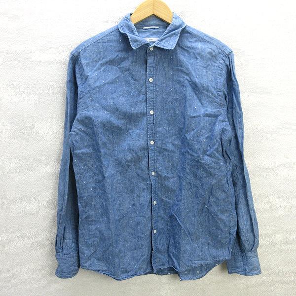 ‼️リネンシャツ‼️SHIPS 長袖リネンシャツ 青 z□シップス/SHIPS 長袖リネンシャツ ドット柄 【L】青/men's/110