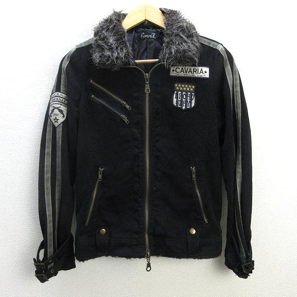 k□キャバリア/CavariA スエード調 襟ボアジャケット/ブルゾン【44】黒  