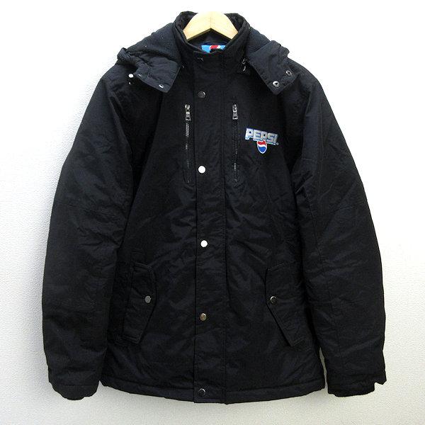 s□ペプシ/PEPSI ロゴ刺繍 中綿入り フーデッドジャケット JKT【M】黒 