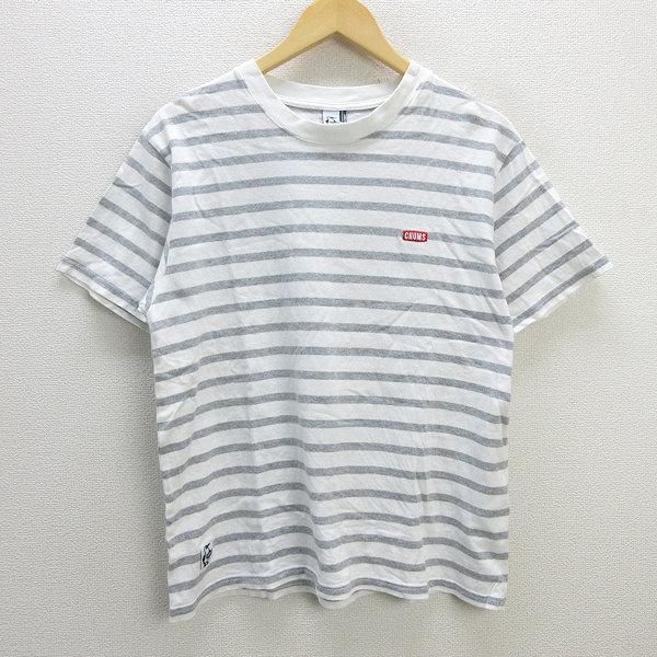 Hirm　白/ボーダー z□チャムス/CHUMS ボーダーTシャツ/CH01-1326【M】白灰/men's