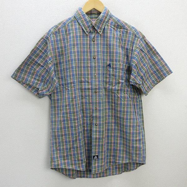 k□90s□アディダス/adidas ADVENTURE チェック柄 半袖シャツ/デサント 