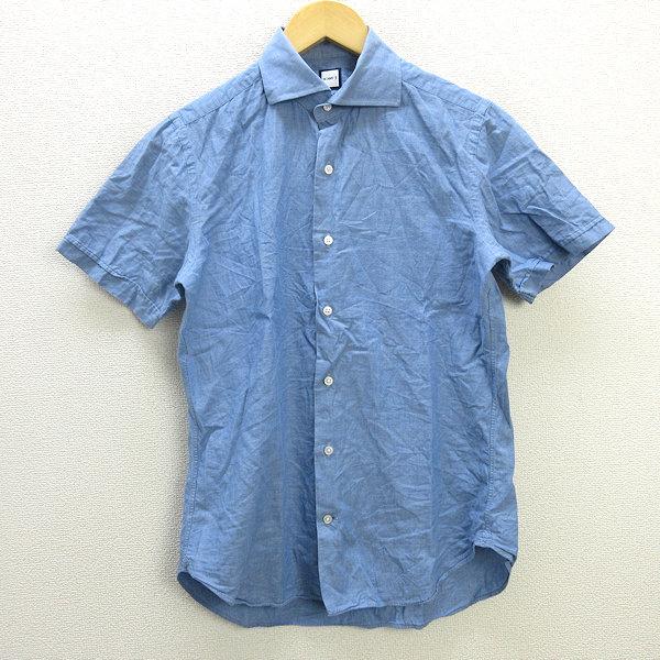 z□ビームス/BEAMS F SLIMFIT 半袖シャツ【S】青/men