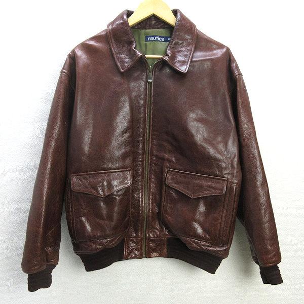 Q□ノーティカ/NAUTICA A-2 牛革レザージャケット□茶【 40 Q□ノーティカ/NAUTICA A-2 牛革レザージャケット□茶【 40