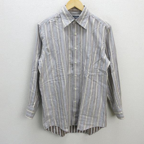 H□アクアスキュータム/Aquascutum ストライプ柄 長袖BDシャツ【L 