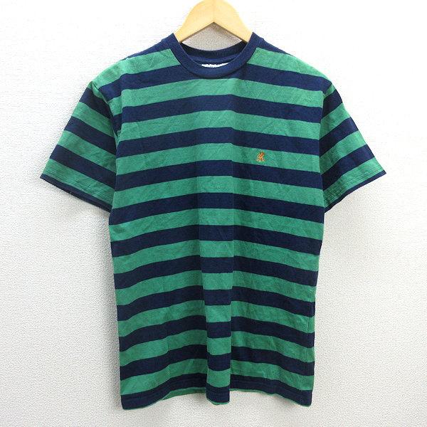H□グラミチ/ GRAMICCI ボーダー柄 クルーネックTシャツ【S】緑紺/MENS