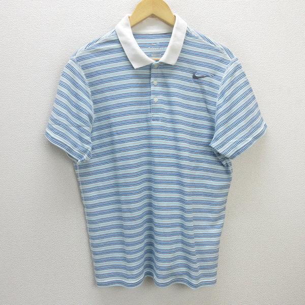 NIKE ポロシャツ 古着 NIKE ライトブルー ストライプ ポロシャツ Mサイズ （楽天
