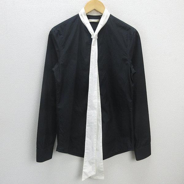Q□伊製□バレンシアガ/BALENCIAGA ボウタイシャツ/長袖□黒【メンズS