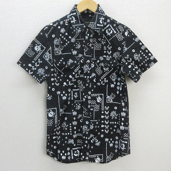 G□ビームス/BEAMS 半袖シャツ/スカル総柄【S】黒/men