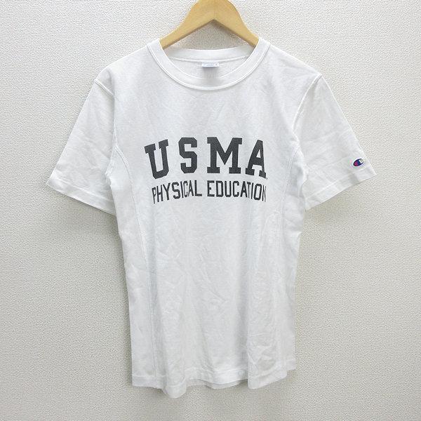 Q□チャンピオン/CHAMPION リバースウィーブ プリントTシャツ□白 