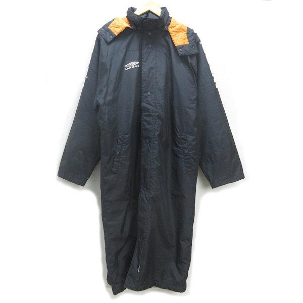 Q□アンブロ/UMBRO 中綿入りベンチコート/ウォームアップコート□黒