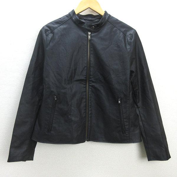 D□ユニクロ/UNIQLO レザータッチジャケット 434765【L】黒/LADIES/40