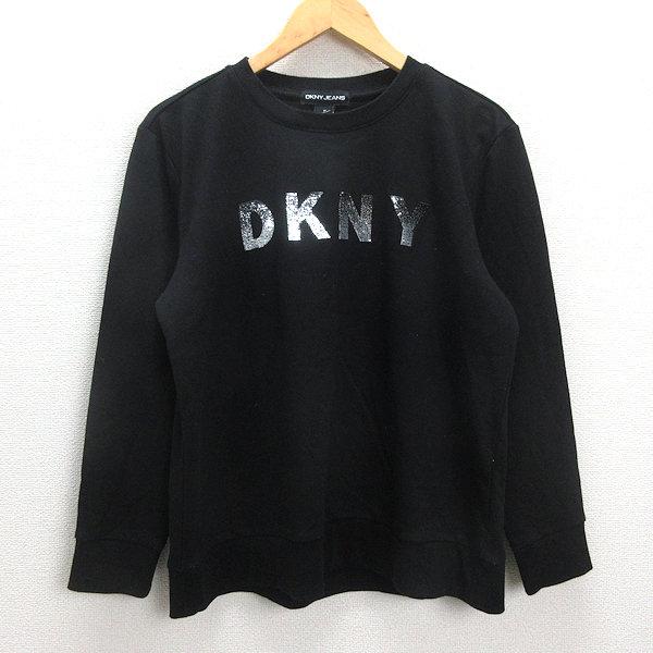 D□ダナキャラン/DKNY JEANS スウェットトレーナー【M】黒/LADIES□38 