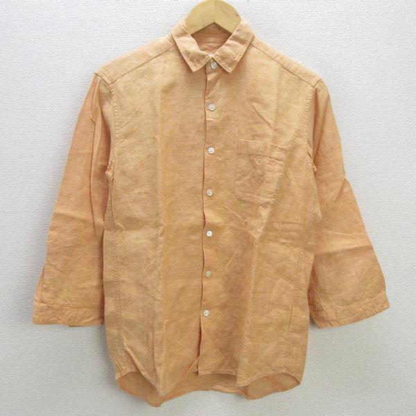 G□ビームス/BEAMS B:MING 七分袖シャツ/リネン【S】オレンジ/men's