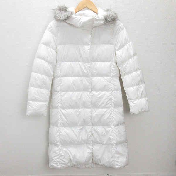 Q□ユニクロ/NIQLO ファー付フーディー ダウンコート/ロング□白