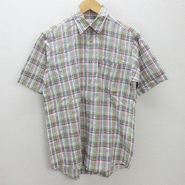 90s Burberrys バーバリーズ シアサッカー 半袖チェックシャツ 短丈 G□バーバリー/Burberrys 半袖チェックシャツ/シアサッカー【SA】薄