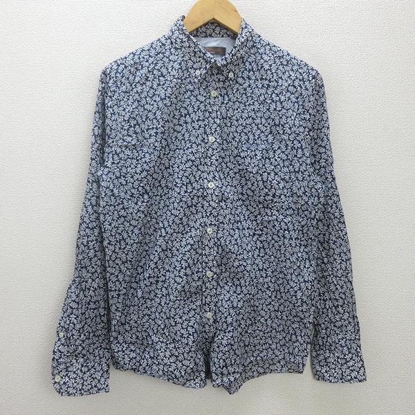 t□ベンシャーマン/Ben Sherman 総柄ボタンダウン長袖シャツ□紺【 L 