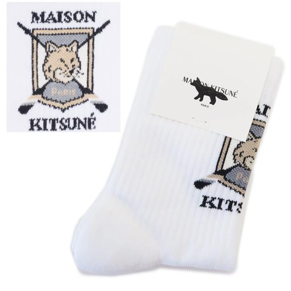 並行輸入品 メゾンキツネ ソックス LM06405KT0010 P100 靴下 フォックス ブレイズン コットン ホワイト MAISON KITSUNE メール便対応 爆買