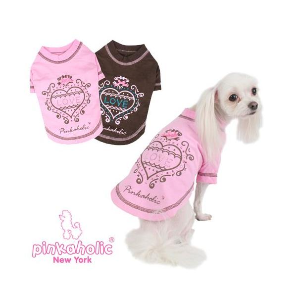 【在庫処分セール】PINKAHOLIC ピンカホリック ペット用 洋服 NAIA-TS103 犬 服 ハート×ラインストーンデコ ラブリー柄 Tシャツ メール便 ポイント利用 爆買