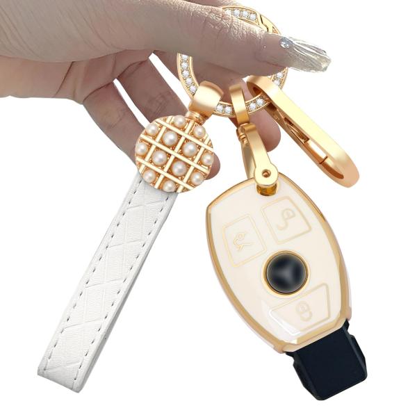 【並行輸入品】WeiZhenZJYiWu メルセデスベンツ用キーフォブカバー 2つの異なる素材のキーチェーン マルチスタイルマッチング メルセデ