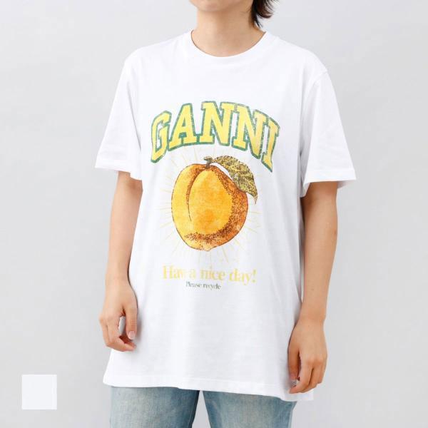 ganni tシャツ Antique White Ivory GANNI League Oversized T-shirt | GANNI US