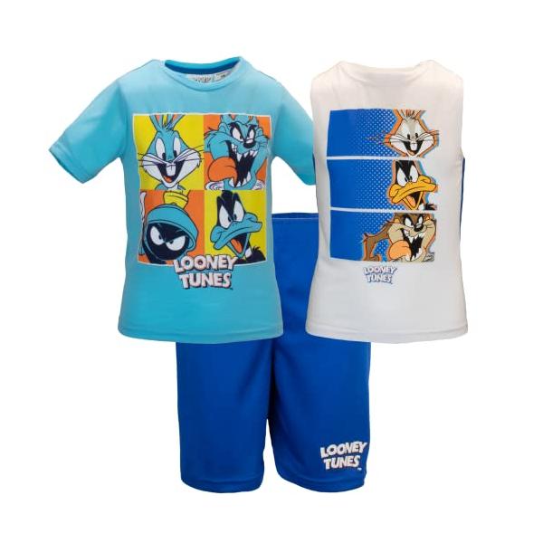 Warner Brothers Boys Looney Tunes 3 Piece T-Shirt Tank Top Short Set (Blue/