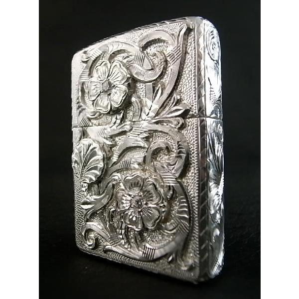 Zippoフルール ド リス純銀製メタル両面 天然貝象嵌キュービック