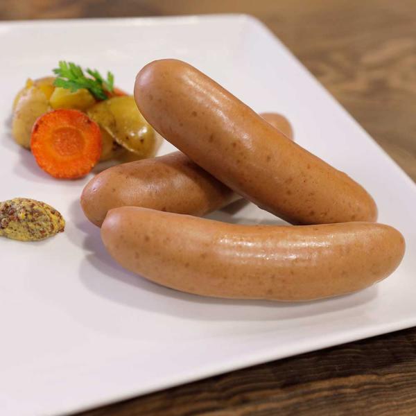 ボリュームのある太めの腸詰めソーセージ。ウインナーより太く大きいので、食べごたえあります。焼いてそのままでも、ホットドックにしても、ポトフなどの煮込み料理にもお使いただけます。加熱して食べるとジューシーな肉汁があふれ出します。