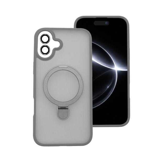 iPhone16用ケース カバー Plus Pro ProMax カメラレンズフィルム付き スマホケース iphoneケース リング magsafe対応  グレー