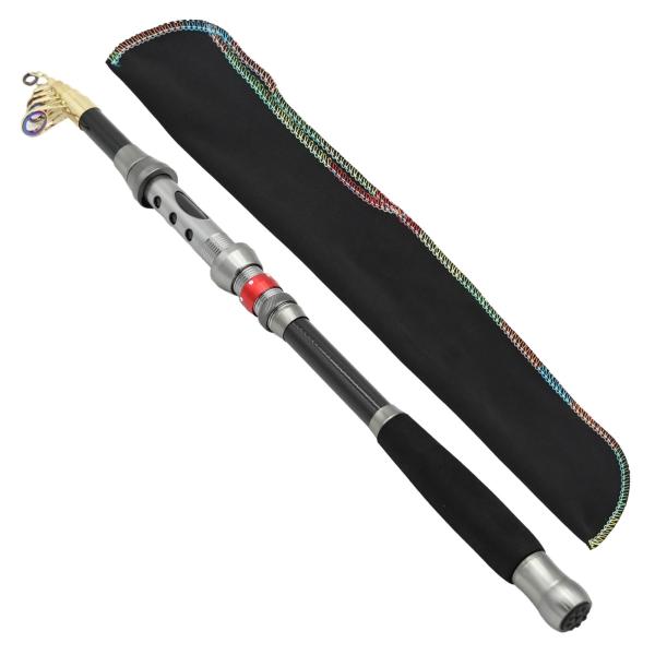 waku fimac 海釣り用 伸縮式 ロッド 2.1m 振出式 収納45cm 約120g カーボン製 コンパクト設計 ブラック 収納カバー付き 堤防 砂浜 釣り用