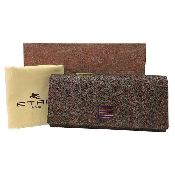 ETRO（エトロ） 長財布 二つ折り財布 ペイズリー柄 パープル ブラウン