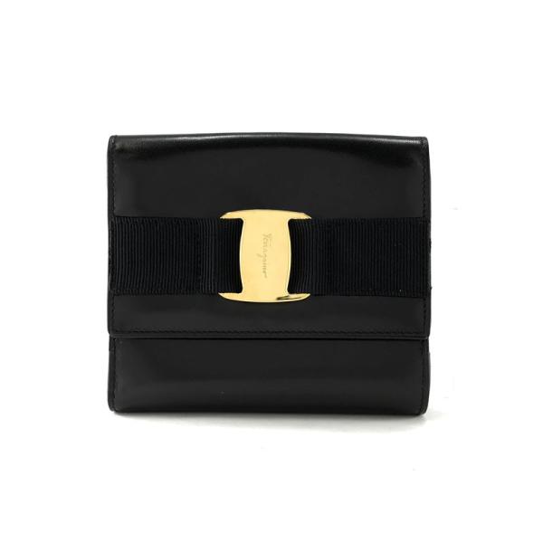 未使用に近い FERRAGAMO フェラガモ 二つ折り財布 ヴァラリボン 現行品 サルヴァトーレ・フェラガモ 二つ折り財布 ヴァラリボン レザー