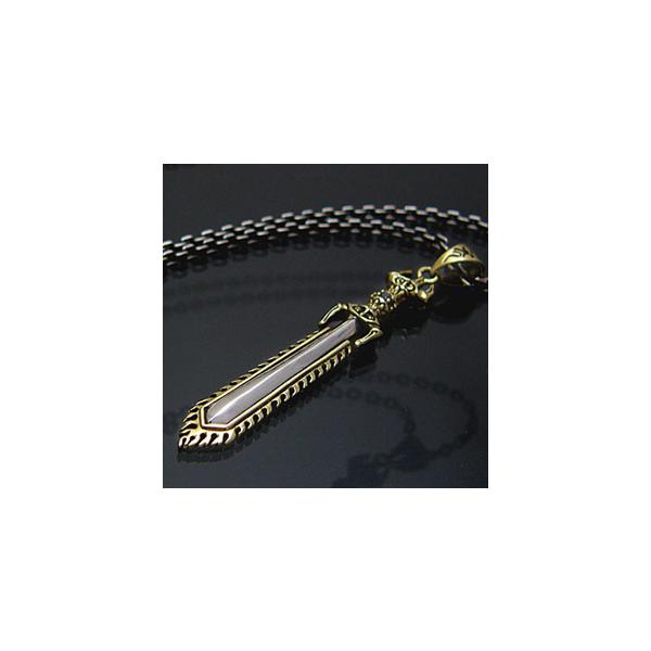 シルバーアクセサリー ネックレス・ペンダント 不動明王 剣・三鈷剣 ブラス ブラックジルコニア pe1563 c0076-50cmチェーン付き