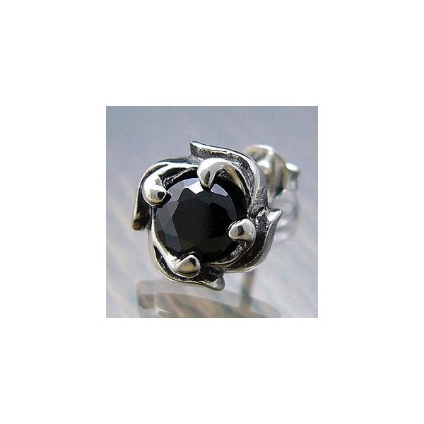 シルバーアクセサリー ピアス シルバー925 ブラックジルコニア 黒薔薇 pi0248 バラ売り