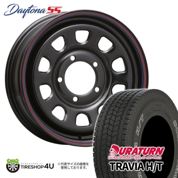 4本セット DAYTONA SS 16x6.0J 5/139.7 +0 BLACK (red/blue line) DURATURN TRAVIA H/T 215/70R16 100H ホワイトレター