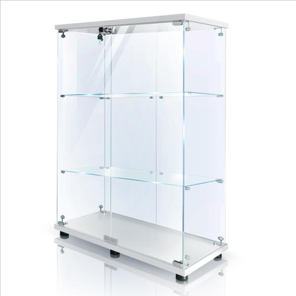 3段式のガラスケース・コレクションケース！強化ガラスを仕様しているため、万が一割れてしまった場合も鋭利な破片ではなく細かな粒状になり大事なコレクションの展示にも安心。カギ付きなので店舗で使用される方にもおすすめです。組み立て・展示・掃除に便...