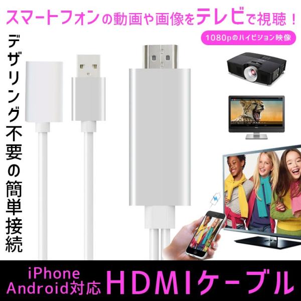 iPhone HDMI 変換 テレビ 接続 出力 ミラーリング ケーブル Android HDMI USBケーブル アイフォン テレビ で見る 高解像度 1080P