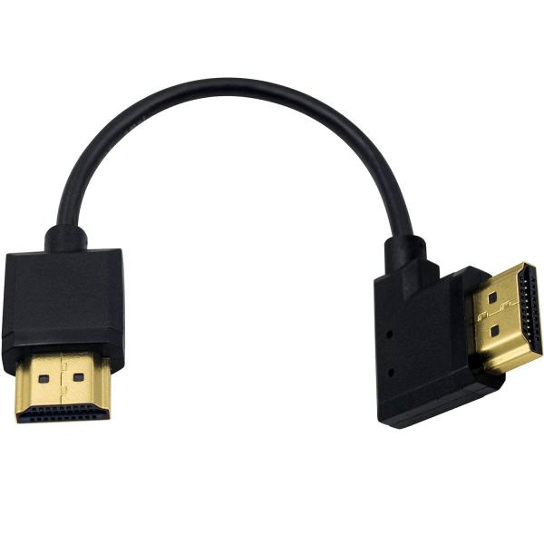Duttek L字型HDMI変換ケーブル 0.15m 短いHDMI2.0ケーブル，左向き 90 度HDMI オスオスケーブル，細い1080P HDMI