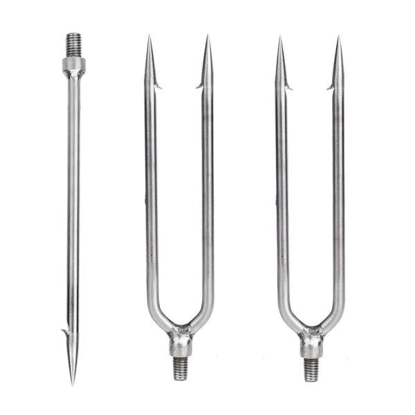 3枚入 銛 WanFengXue ステンレス鋼釣り槍 銛先 長さ17cm スピアフィッシング 魚 8mmネジ式二又銛先ーフラットタイプ ポータブル コ