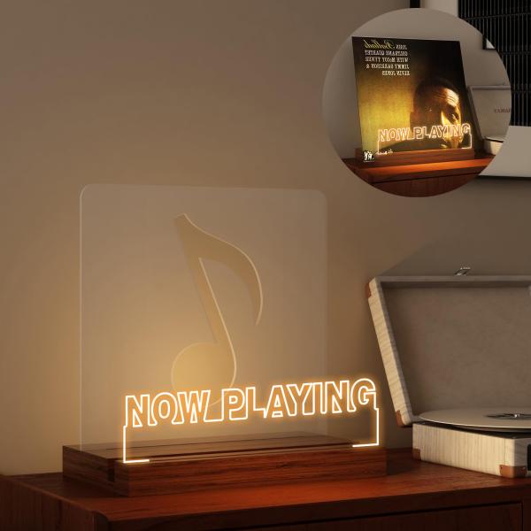 YuanDian Now Playing レコードスタンド レコード展示 木製 アクリル製 LEDランプ 卓上収納 デスク USB電源付き イルミネー